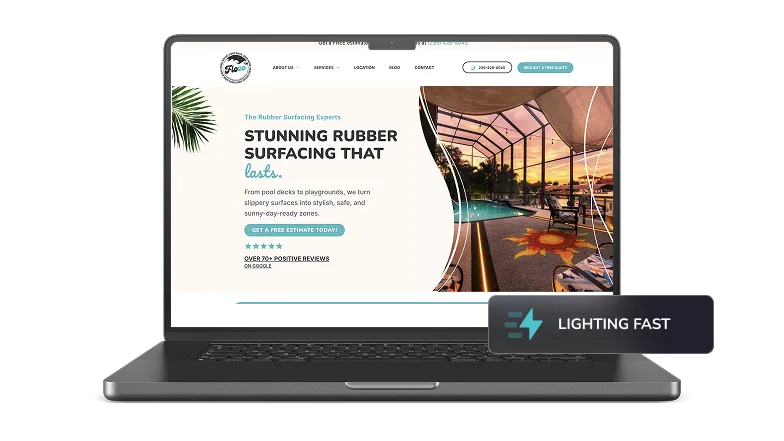 Floco Rubber Surfacing website displayed on a laptop