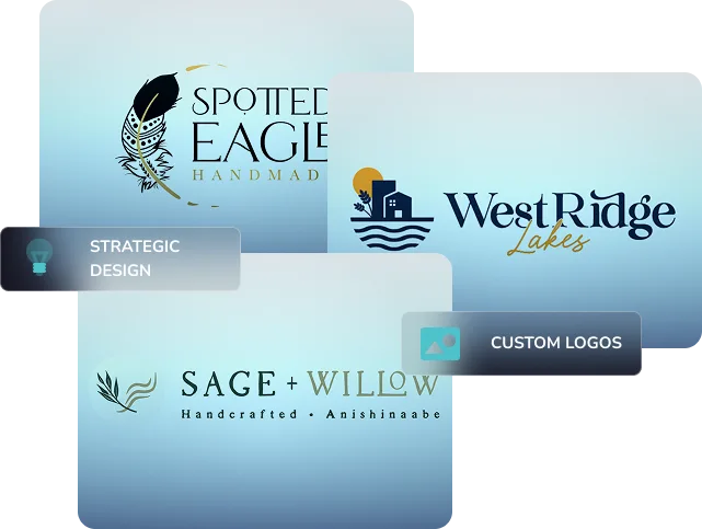 Sample brand badges and graphic design work